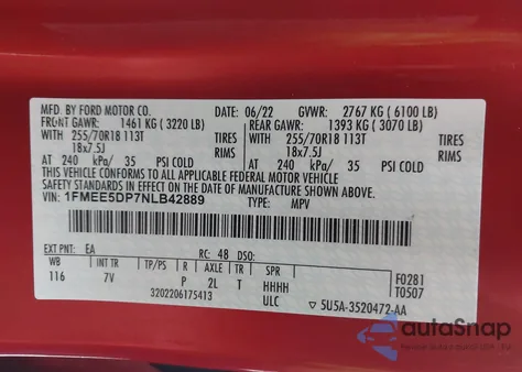 2022 Ford Bronco Outer Banks z USA, uszkodzony, nr VIN 1FMEE5DP7NLB42889